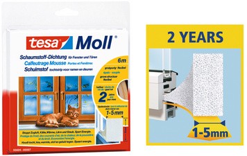 tesa Moll UNIVERSAL Schaumstoff-Dichtung, weiß, 15 mm x 6 m