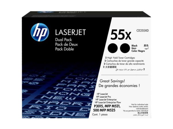 HP 55X 2er Pack Schwarz LaserJet Tonerpatrone (CE255XD) CE255XD