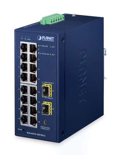PLANET TECHNOLOGY IP30 Industrial L2/L4 16-Port IGS-4215-16T2S-U