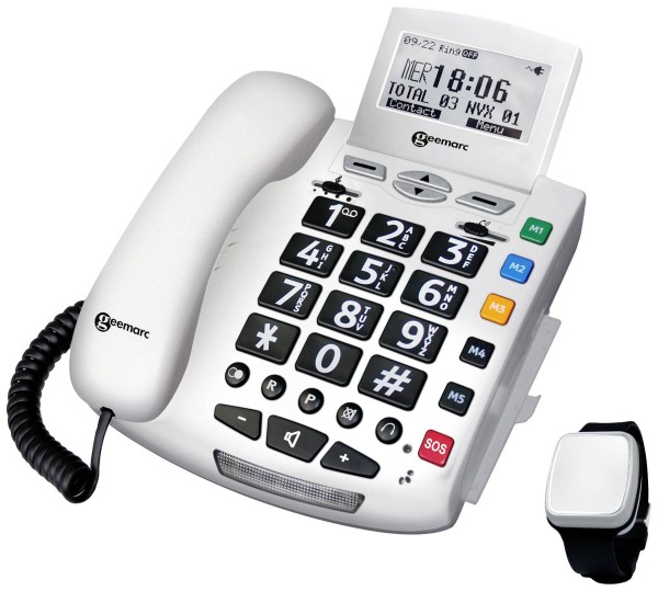 GEEMARC GEEMARC Schnurgebundenes Seniorentelefon Pack SERENTIES Fallband-Sensor Beleuchtetes Display
