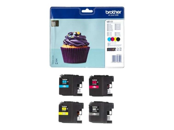 BROTHER LC123 Value Pack 4er Pack Schwarz, Gelb, Cyan, Magenta Tintenpatron LC123VALBPDR