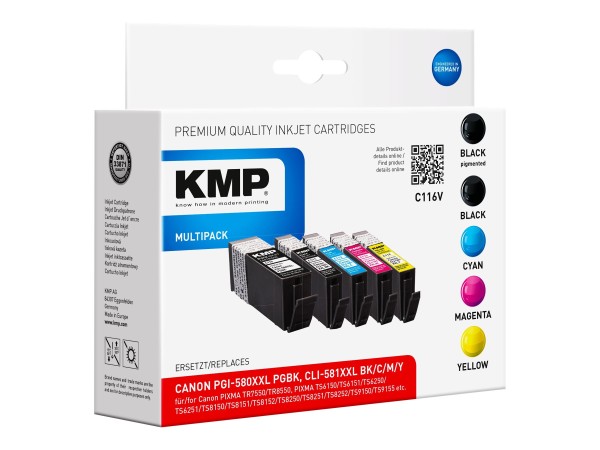 KMP KMP Tintenpatrone ersetzt Canon 580PGBKXXL (1970C001), Canon 581BKXXL (1998C001), Canon 581CXXL (199