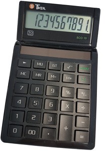 TWEN Tischrechner ECO 10, 10-stelliges LC-Display, Solar