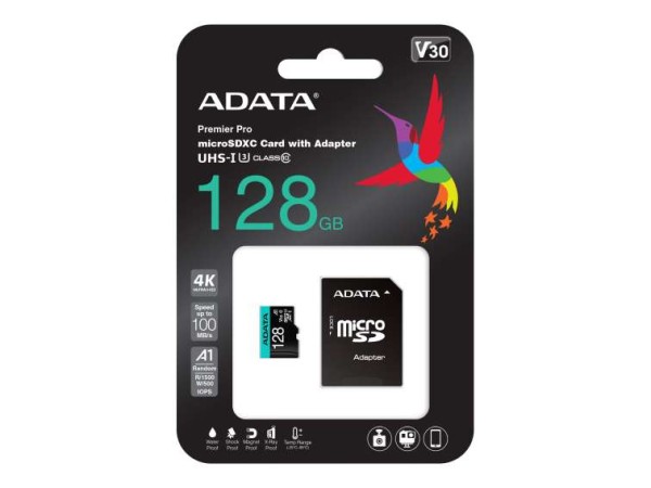 A-DATA Premier Pro UHS-I U3 128GB inkl. Adapter AUSDX128GUI3V30SA2-RA1