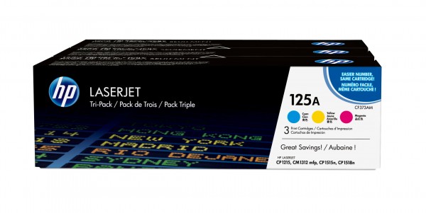 HP 125A Tri pack 3er Pack Gelb, Cyan, Magenta LaserJet Tonerpatrone (CE259A CF373AM
