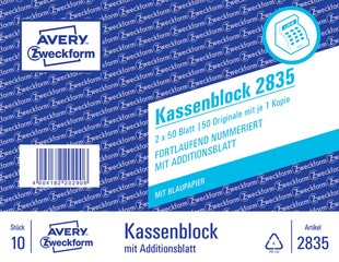 AVERY Zweckform Formularbuch "Kassenblock", 2 x 50 Blatt