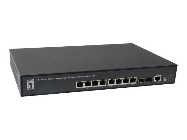 LEVELONE Switch LevelOne  10-Port L2 2xSFP 802.3at + 125W GEP-1061