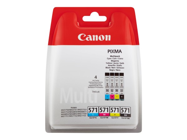 CANON CLI 571 C/M/Y/BK Multipack 4er Pack Schwarz, Gelb, Cyan, Magenta Tint 0386C004