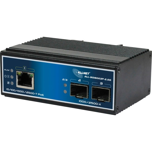 ALLNET Switch unmanaged industrial 3 Port 2.5Gigabit 90W 1x PoE BT 2x SFP 1 ALL-SGI8003P-2.5G