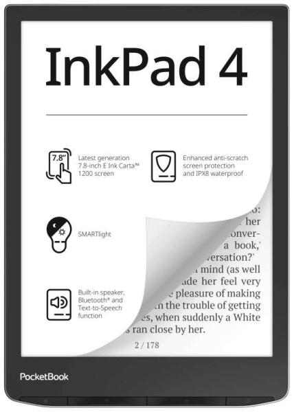 POCKETBOOK InkPad 4 Stardust Silver eReader mit 300 DPI 32GB PB743G-U-WW-B