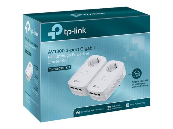 TP-LINK AV1300 3-port Gigabit Passthrough Powerline Starter Kit TL-PA8030P KIT
