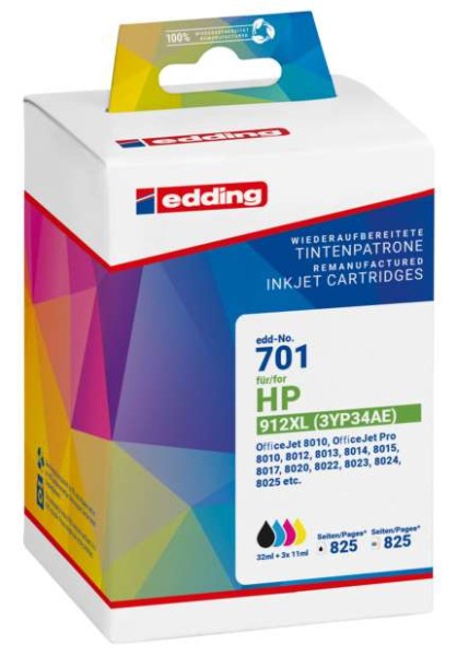 EDDING EDD-701 schwarz cyan magenta gelb Druckerpatronen kompatibel zu HP 18-701