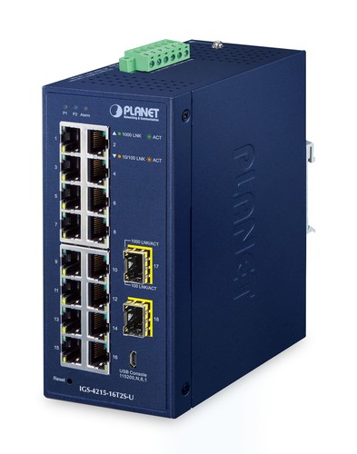 PLANET TECHNOLOGY IP30 Industrial L2/L4 16-Port IGS-4215-16T2S-U