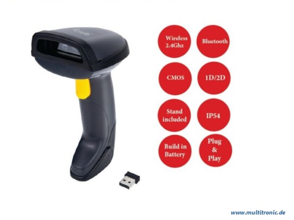 EQUIP EQUIP Barcode Handscanner 2D Laser mit Halterung 2.4GHz sw