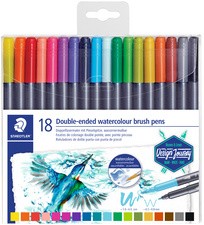 STAEDTLER Doppel-Fasermaler mit Pinselspitze, 18er Etui