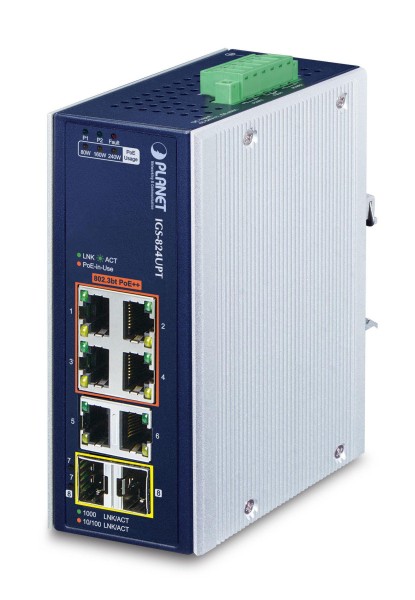 PLANET TECHNOLOGY PLANET TECHNOLOGY PLANET Industrial 4-Port GE 802.3at + 2 GE + 2 100/1000X SFP
