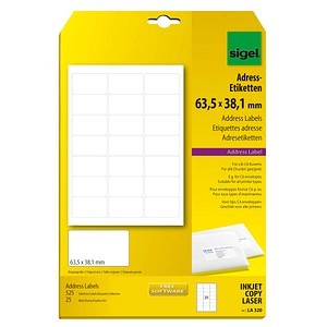 sigel Adress-Etiketten, 63,5 x 38,1 mm, weiß, Kleinpackung