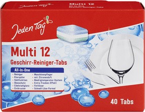 Jeden Tag Spülmaschinentabs Multi 12, 40 Tabs à 20 g, Karton