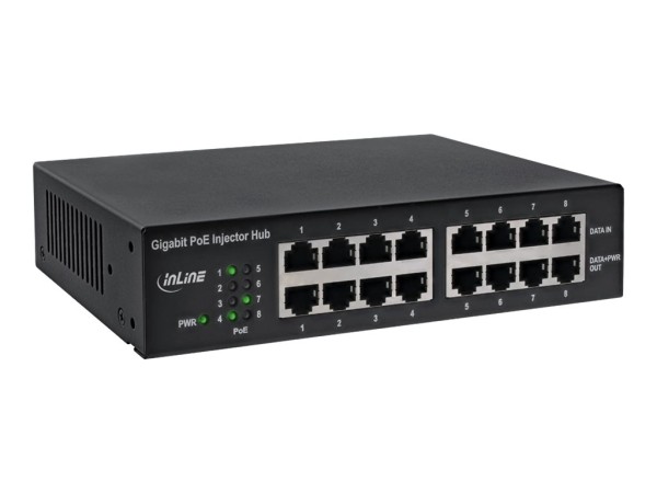 INLINE PoE+ Gigabit Netzwerk Injektor Hub 8 Port (8x PoE+), 1GBit/s, 19" (W 32308H