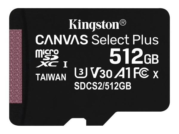 KINGSTON 512GB micSDXC Canvas Select Plus 100R A1 C10 Single Pack w/o ADP SDCS2/512GBSP